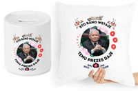 Jarosław Kaczyński Zestaw Poduszka + Skarbonka Z Nadrukiem Ze Zdjęciem