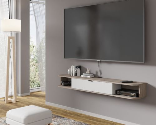 Szafka RTV ICARUS 156 pod telewizor wisząca obła dąb sonoma / biały mat na Arena.pl