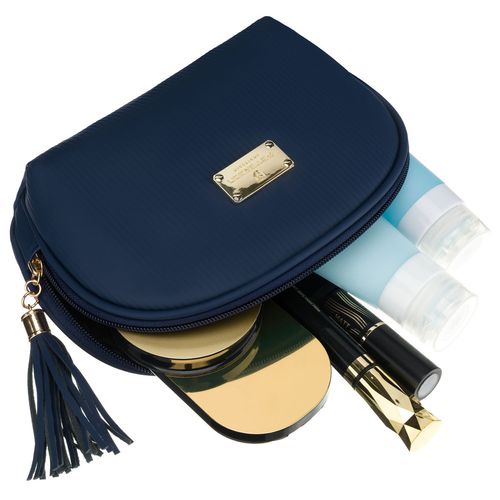 granatowa kosmetyczka z materiału syntetycznego zamykana suwakiem na Arena.pl