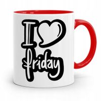 Kubek Czerwony Śmieszny Zabawny I Love Friday Z Nadrukiem Ze Zdjęciem