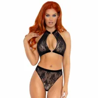 leg avenue zestaw top halter i majtki czarne m/l koronka aksamitna