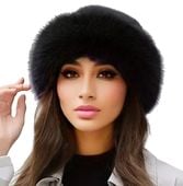 Czapka Damska Zimowa Modna Elegancka Ciepła Futrzana Futerkowa Czarna