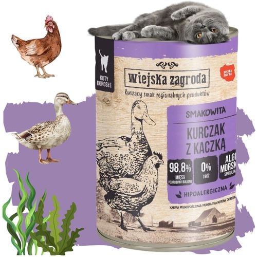 karma mokra dla kota kurczak kaczka 400g wiejska zagroda bez zbóż i glutenu na Arena.pl