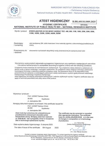 FILTR STERYLIZATOR UV lampa Nordic Tec PHILIPS 30W UV do wody Atest na Arena.pl