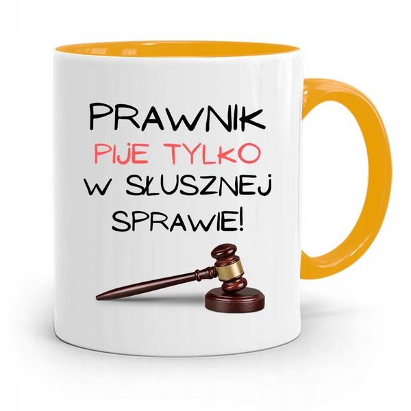 Kubek Żółty Prezent Prawnika W Słusznej Sprawie Z Nadrukiem Ze Zdjęciem zdjęcie 1