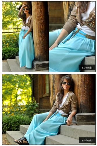 Długa rozkloszowana spódnica styl BOHO chaber na Arena.pl