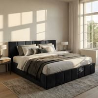 ŁÓŻKO TAPICEROWANE DO SYPIALNI 140x200 ŁÓŻKO PREMIUM Z POJEMNIKIEM CZARNE