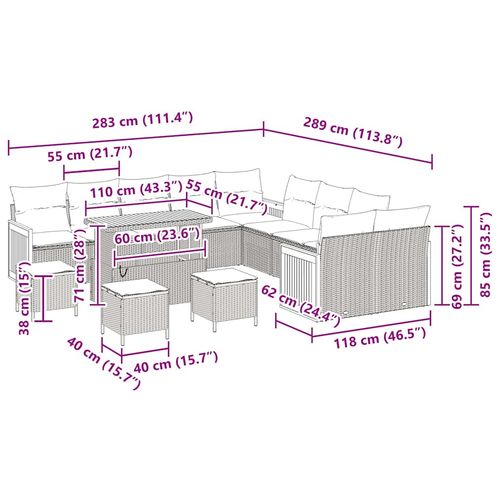 Zestaw Sof na Ogród z poduszką 14 pcs Szary 110 x 55 x 71 cm na Arena.pl