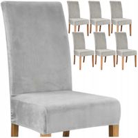POKROWIEC NA KRZESŁO 6 SZT ELASTYCZNY WELUR SZARY JASNY UNIWERSLANY ZESTAW