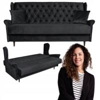 Wersalka 3 osobowa sofa z funkcją spania WELUR czarna GAJA