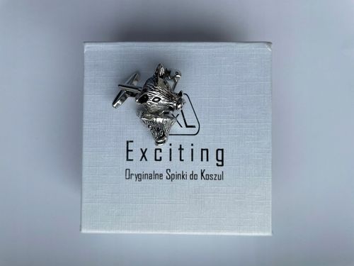 Srebrne spinki do mankietów EXC Dzik Dziki Głowa Dzika dla Myśliwego w Etui na Arena.pl