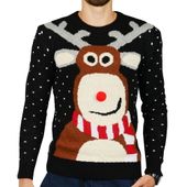 Męski sweter świąteczny renifer prezent choinka święta ciepły czarny dres S