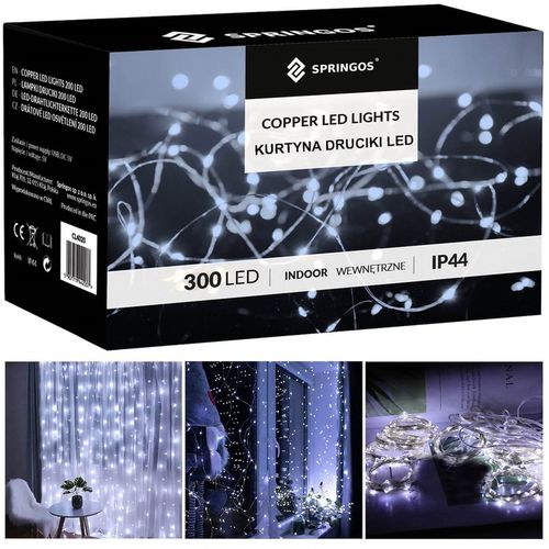 KURTYNA ŚWIETLNA NA BATERIE 300 LED LAMPKI 3x3M 8 FUNKCJI ZIMNE ŚWIATŁO na Arena.pl