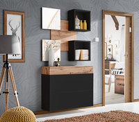 Zestaw Mebli Do Przedpokoju Lustro Półka Szafka Dąb Wotan + Czarny IZZI AM