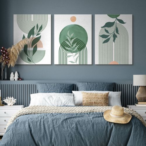 Obrazy Do Salonu Set Natura Boho Liście Tropikalne Akwarele 90cm x 40cm na Arena.pl