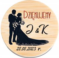 OTWIERACZ DREWNIANY z magnesem z inicjałami PODZIĘKOWANIE NA WESELE 50szt