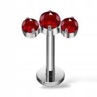 PIERCING Kolczyk SREBRNY labret trzy czerwone cyrkonie TYTAN LOBE 1.2/6