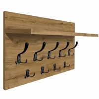 WIESZAK ŚCIENNY PANELOWY Z PÓŁKĄ LOFTOWY MOCNE HAKI 65X40CM DĄB ODWIECZNY