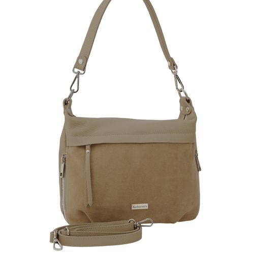 Skórzana torebka z zamszowym akcentem - Beżowa na Arena.pl