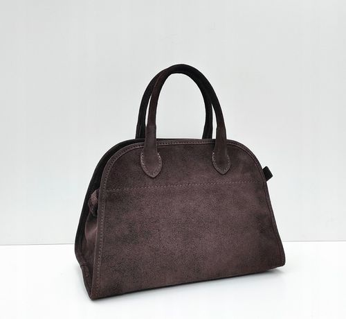 Torebka zamsz kuferek skóra naturalna brązowa czekoladowa espersso na Arena.pl