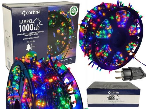 LAMPKI NA CHOINKĘ LED 1000 ŚWIATEŁKA KOLOROWE 51,5m CHOINKOWE ZEWNĘTRZNE na Arena.pl