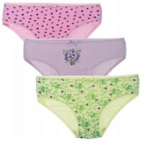 Majtki Figi Dziewczęce Bawełniane Zestaw 3-szt w Kwiatki Kolorowe 104-110