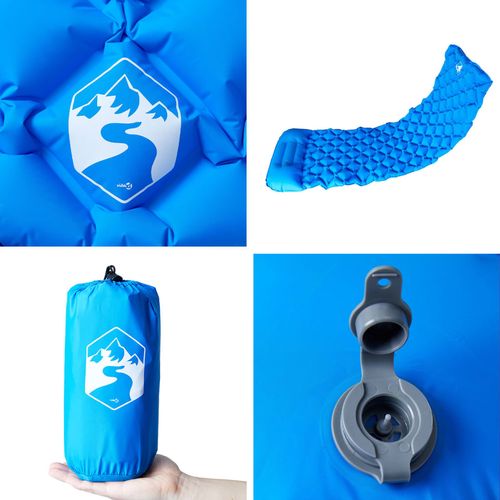 Materac kempingowy z poduszką, 1-osobowy, niebieski na Arena.pl