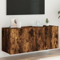 Ścienna szafka TV z LED, przydymiony dąb, 100x35x41 cm