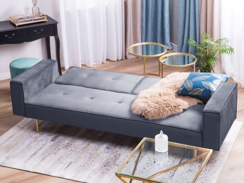 Sofa rozkładana welurowa szara VISNES na Arena.pl