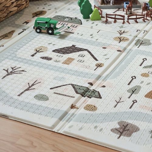 Dwustronna Mata Piankowa Składana 180x120 Urocze Miasteczko/Piaskowy Beż na Arena.pl