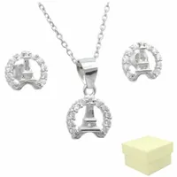 Komplet Biżuterii Srebrnej Zestaw Kolczyki Naszyjnik 925 Paryż Wieża Eiffla