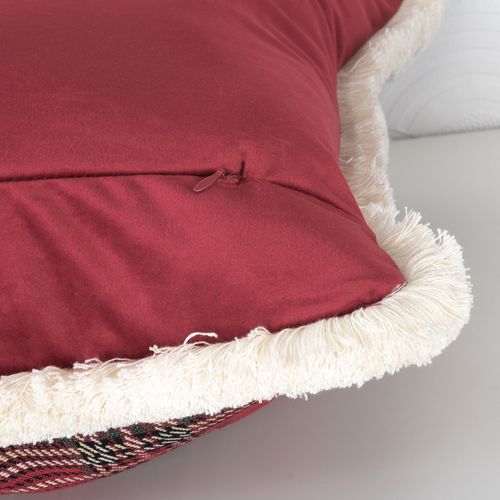 Poszewka 30x50  Świąteczna czerwona krata z frędzlami ecru na Arena.pl