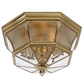 Zewnętrzna LAMPA sufitowa QZ-NEWBURY-F-PB Elstead QUOIZEL rustykalna OPRAWA ogrodowa outdoor szklana IP44 mosiądz przezroczyst