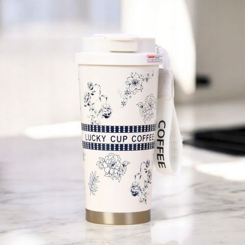 Kubek Termiczny Z Uchwytem I Ustnikiem, Przenośny 550 ml Biały na Arena.pl