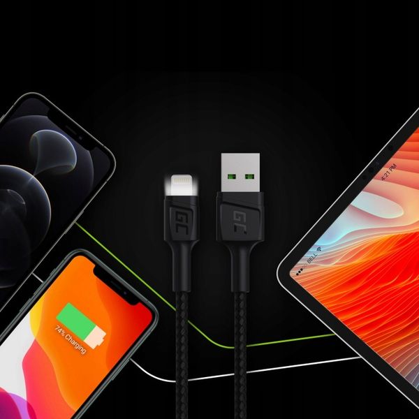 2x Kabel Lightning 2m LED GreenCell Ray szybkie ładowanie do Apple iPhone zdjęcie 12