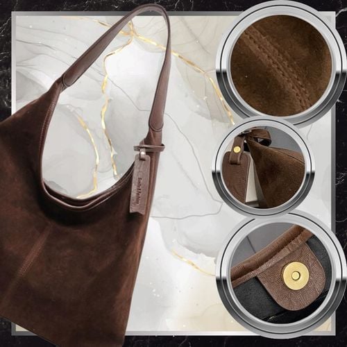 Torebka Damska Zamszowa BAD&BAGS Na Ramię Torba Pojemna Brązowa Elegancka na Arena.pl