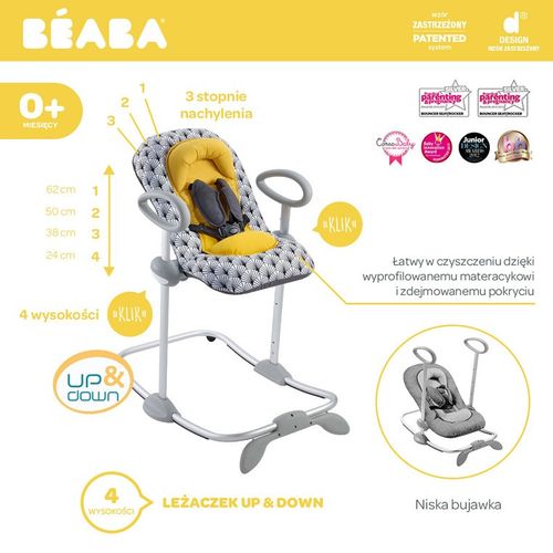 Beaba "Bouncer Up&Down III" Leżaczek yellow Palm tree na Arena.pl