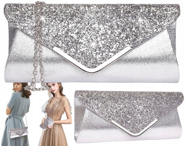 Kopertówka Torebka Wieczorowa Srebrna Wizytowa zdjęcie 3