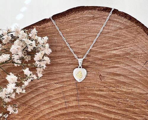 Srebrny łańcuszek 40cm Singapur i medalik serce MB Komunia Chrzest prezent na Arena.pl