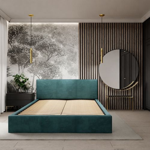 ŁÓŻKO TAPICEROWANE DO SYPIALNI 180x200 PODWÓJNE Z POJEMNIKIEM TURKUSOWE na Arena.pl