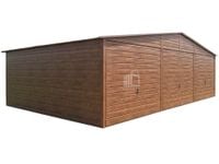 Garaz blaszany 9x6m 3x brama uchylna drzwi drewnopodobny  dwuspad ID793