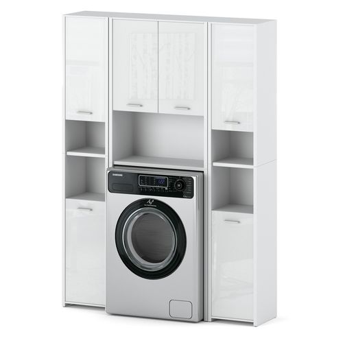 Zestaw Łazienkowy Pojemna Szafka Stojąca Nad Pralkę Słupek Biały Połysk na Arena.pl