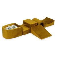 Piankowy plac zabaw z mostkiem i z basenem micro Velvet złoty + 100 piłek (jasne złoto, perła, srebrne, przezroczyste)