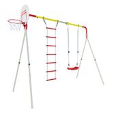 huśtawka ogrodowa podwójna Mix plastikowa + drabinka linowa MAŁPISZON