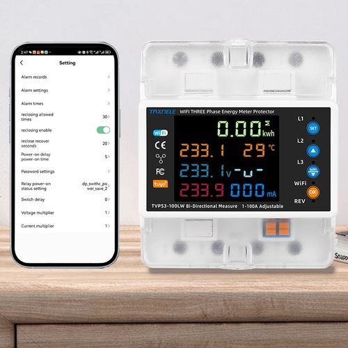 Licznik energii prądu 3-fazowy 2-kierunki PV przekaźnik 100A LCD WiFi na Arena.pl