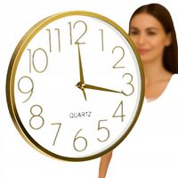 ZEGAR ŚCIENNY OKRĄGŁY ZŁOTY DO POKOJU SALONU