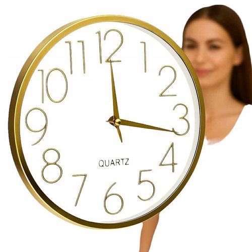 ZEGAR ŚCIENNY OKRĄGŁY ZŁOTY DO POKOJU SALONU na Arena.pl