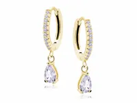 ELEGANCKIE POZŁACANE SREBRNE KOLCZYKI KÓŁKA ŁEZKI LAWENDOWE CYRKONIE