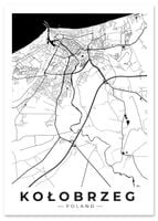 Plakat mapa czarno-biała Kołobrzeg 29,7x42 cm A3
