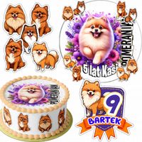 OPŁATEK NA TORT 20CM + 16 POSTACI - PSY Szpic miniaturowy + IMIĘ 15CM 18CM
